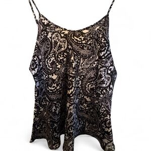 White House Black Market Black and White Paisley Satin Cami Tank Top
